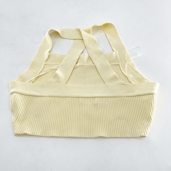 House of Harlow 1960 Ribbed Crop Top Women's M Yellow Cross Back Square Neck - Picture 2 of 4